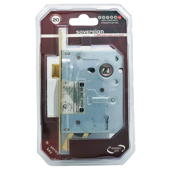L&b Lock Mortise Sovereign 4 Lever Brass Plated Blister Sabs
