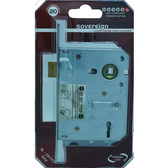 L&b Lock Mortise Sovereign 4 Lever Chrome Plated Blister Sabs