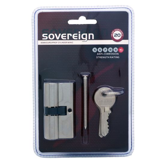 L&b Lock Cylinderinder Euro Profile Sovereign Solid Brass Satin Nickel Blister 60mm