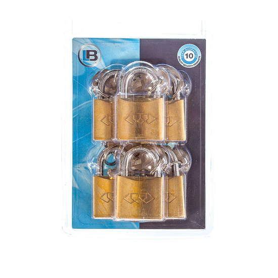 L&b Padlock Double Link Keyed Alike Brass Six 38mm
