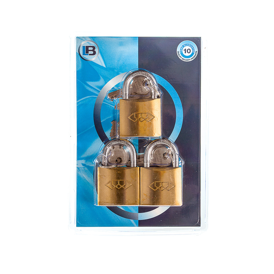 L&b Padlock Double Link Keyed Alike Brass Trio 38mm