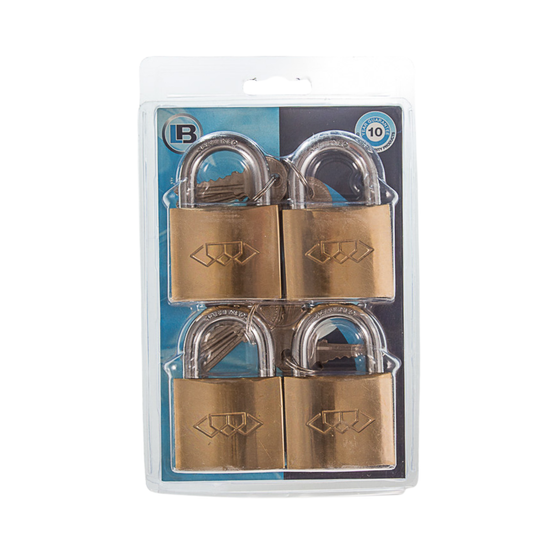 L&b Padlock Double Link Keyed Alike Brass Quad 50mm