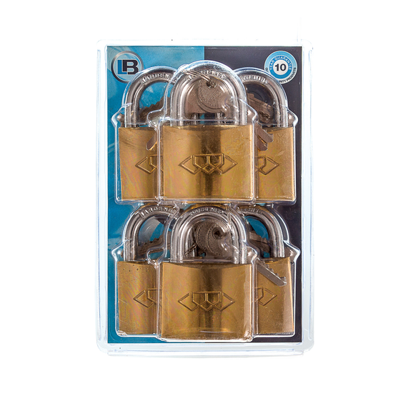 L&b Padlock Double Link Keyed Alike Brass Six 50mm