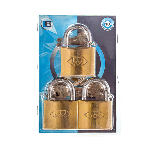 L&b Padlock Double Link Keyed Alike Brass Trio 50mm