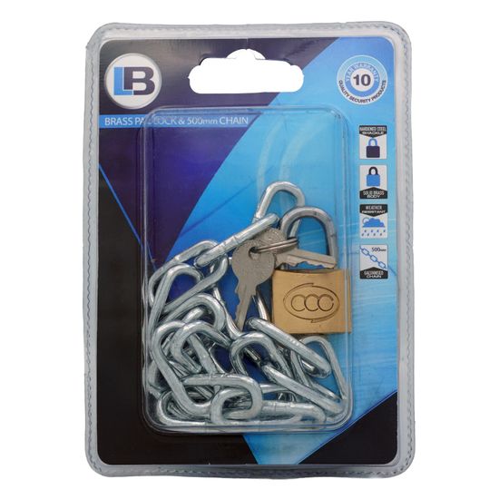 L&b Padlock With Chain 4mmx500mm Brass 25mm