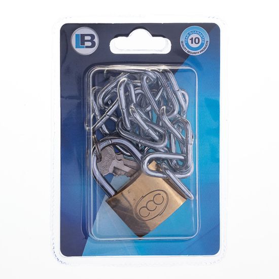 L&b Padlock With Chain 4mmx500mm Brass 38mm