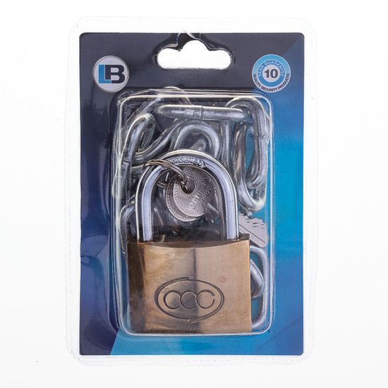 L&b Padlock With Chain 6mmx500mm Brass 63mm