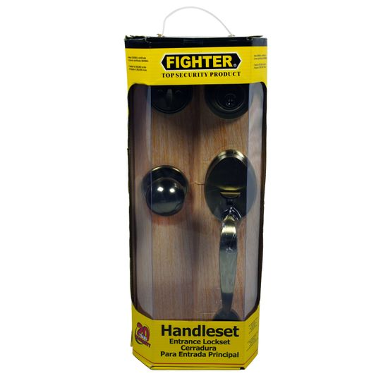 L&b Lockset Fighter Long Handle With Lock Antique Brass