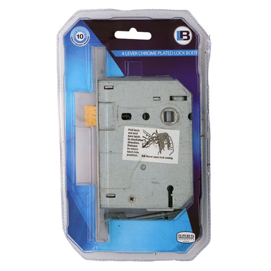 L&b Lock Mortise Aztec 4 Lever Chrome Plated Blister 15mm