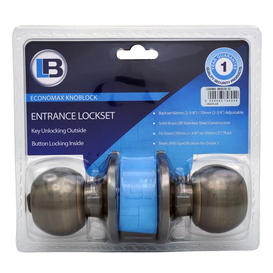 L&b Lock Economax Knoblock Round Antique Brass