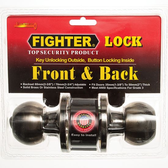 L&b Lock Fighter Knoblock Round Antique Brass