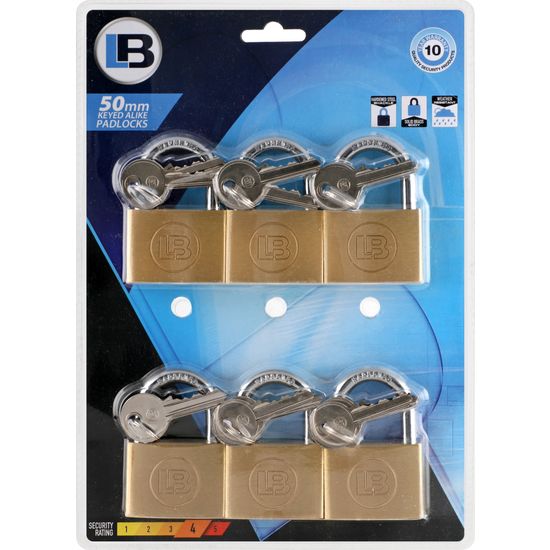 L&b Padlock Keyed Alike Brass Six 20mm