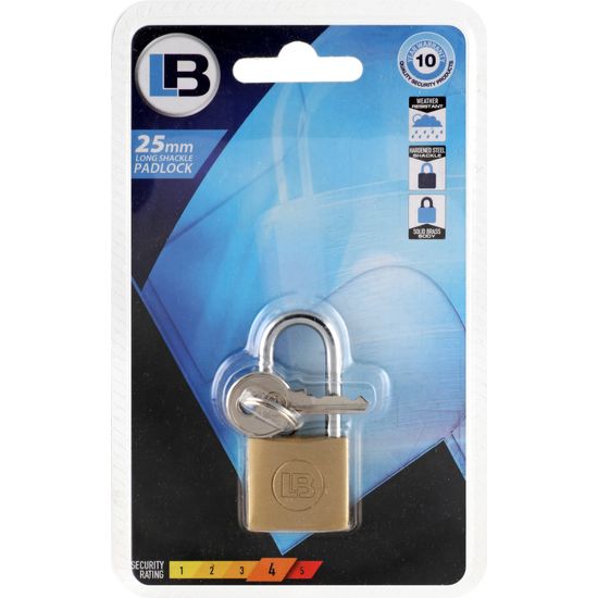 L&b Padlock Long Shackle Brass 25mm