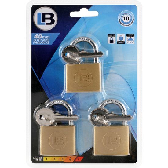 L&b Padlock Keyed Alike Brass Trio 30mm