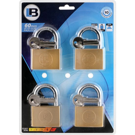 L&b Padlock Keyed Alike Brass Quad 30mm