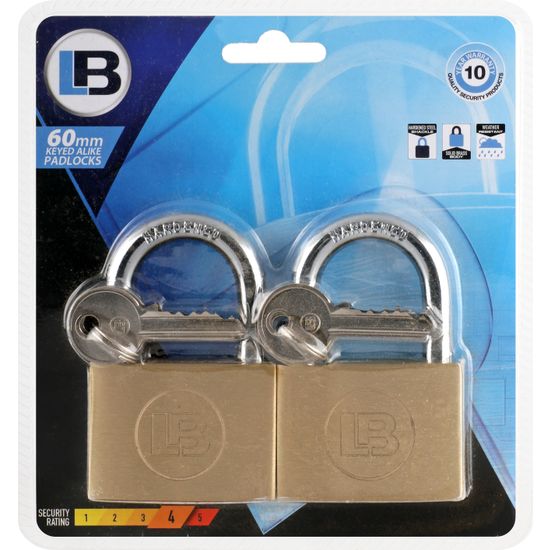 L&b Padlock Keyed Alike Brass Duo 50mm