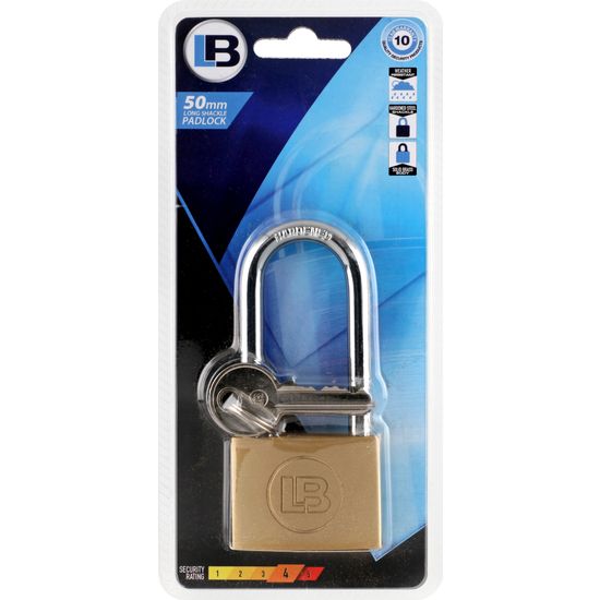 L&b Padlock Long Shackle Brass 50mm