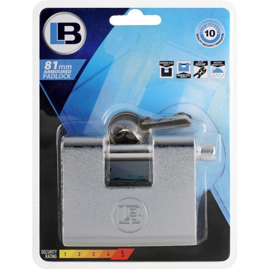 L&b Padlock Armoured Steel Rectangular 81mm