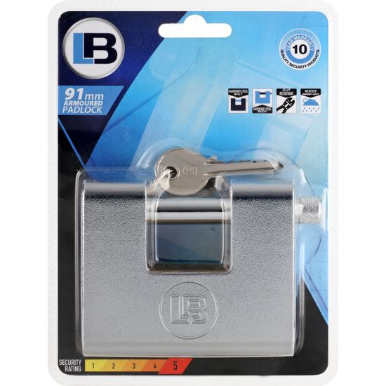 L&b Padlock Armoured Steel Rectangular 91mm