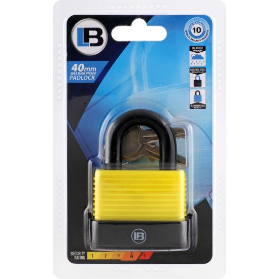 L&b Padlock Weatherproof Yellow 40mm
