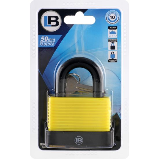 L&b Padlock Weatherproof Yellow 50mm