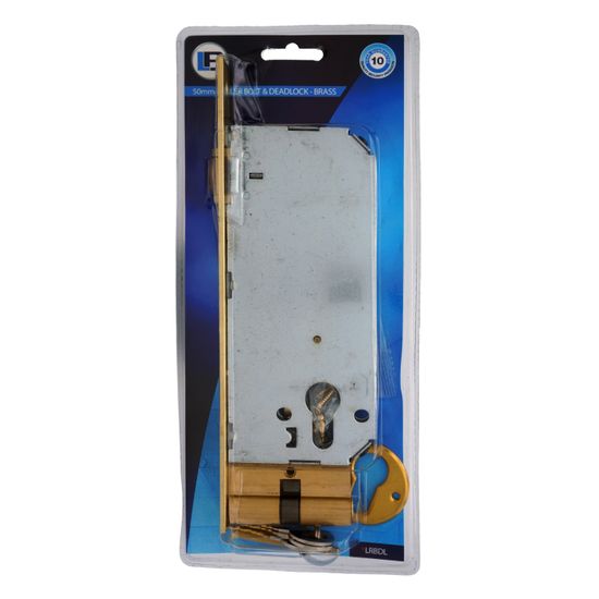 L&b Lock Roller Bolt And Deadlock Brass 50mm
