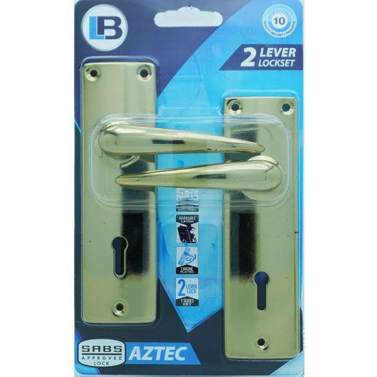 L&b Lockset Mortise Aztec 2 Lever Brass Plated Sabs