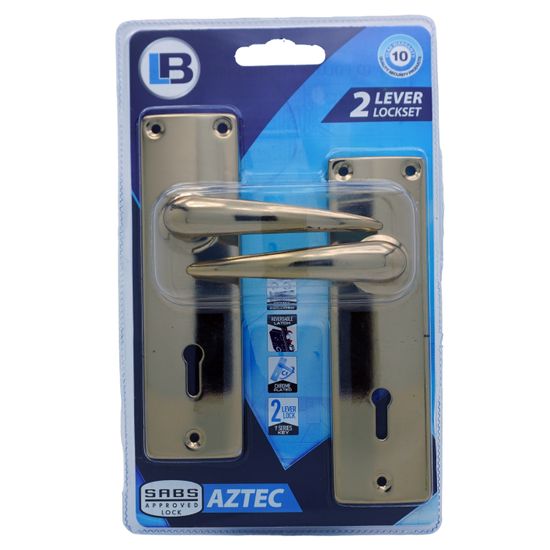 L&b Lockset Mortise Aztec 2 Lever Brass Plated Sabs
