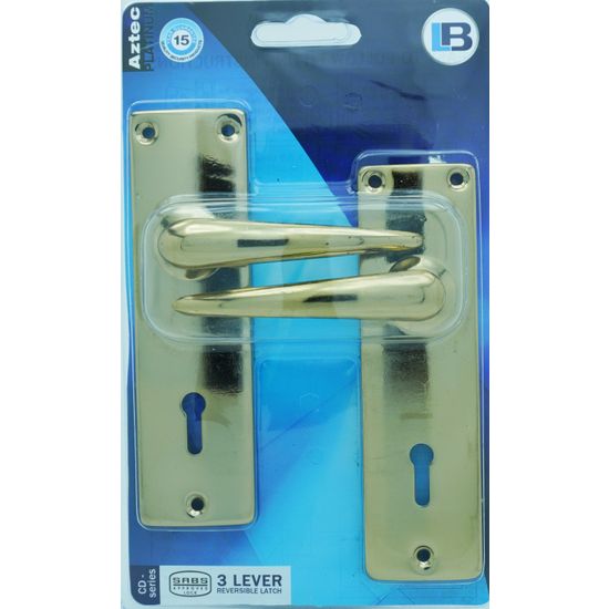 L&b Lockset Mortise Aztec 3 Lever Brass Plated Sabs