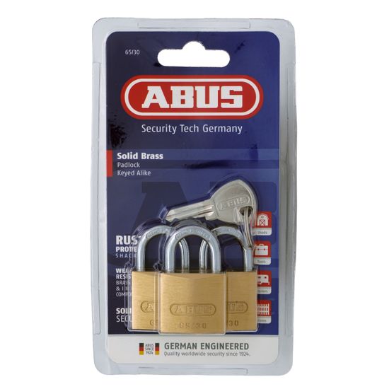 L&b Padlock Abus 30mm 3 Pack Keyed Alike Blister