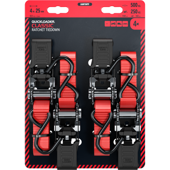 Ruwag Luggage Strap Auto QUICK Loader Classic 500 Kg 4 M X 25 Mm 4-pack
