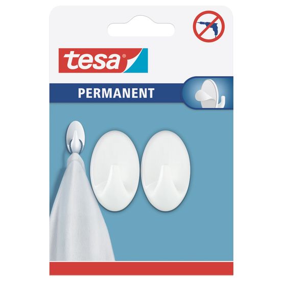 TESA Permanent Hooks Oval S White 2 Hooks White