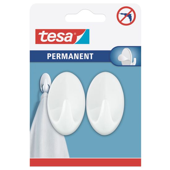 TESA Permanent Hooks Oval L White 2 Hooks Whiite
