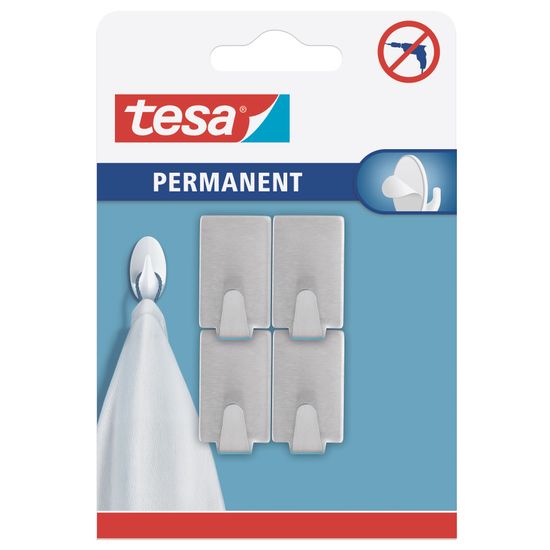TESA Permanent Hooks Rectangular S Metal 3 Hooks Stainless Steel