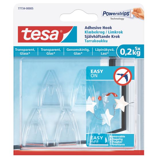 TESA Adhesive Hooks- Transparent Surface Small 5 Hooks (ip 10)