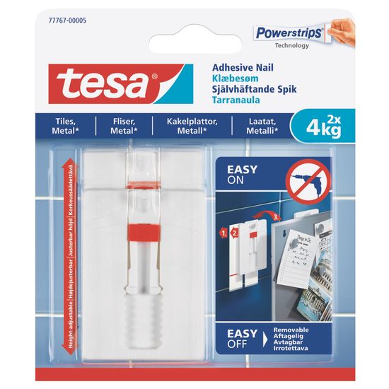 TESA Adhesive Nail Adjustable 4kg - Tiles 2 Hooks/ 6 Strips (ip 8)