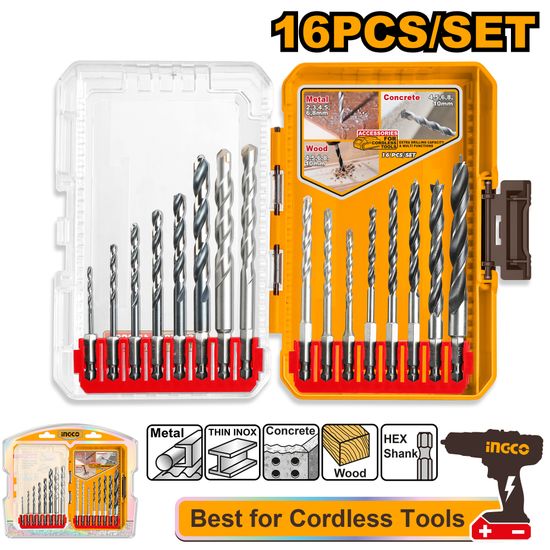 Drill Bit Set Metal Mas Wood 16 Pcs Plas Case