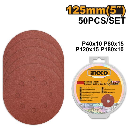 INGCO Sand Sheet Ran/orb, 50pc 125mm