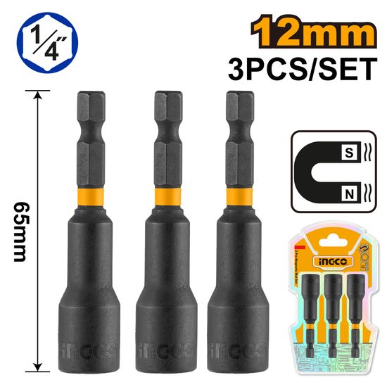 INGCO Magnetic Nut Setter 12mm 3pc