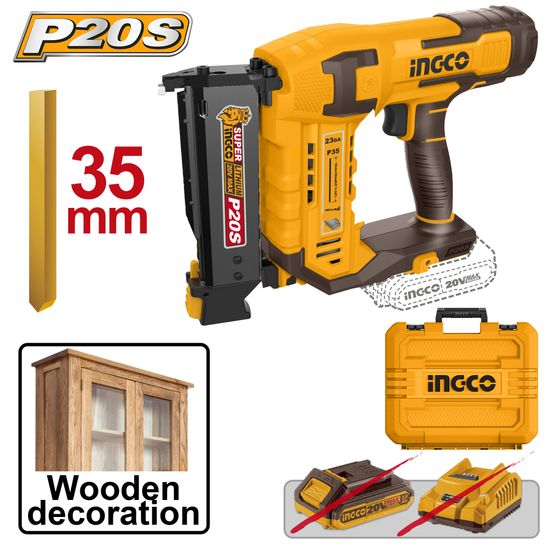 INGCO 20v Ps+ C/l Brad Nailer + Acc