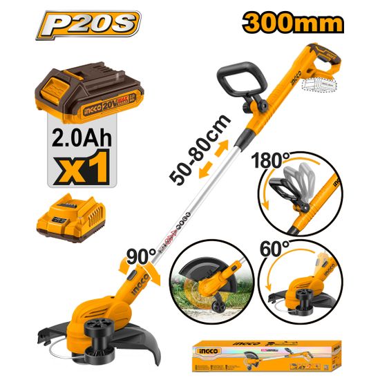 INGCO 20v Ps+ C/l Grass Trimmer Kit Bat/char