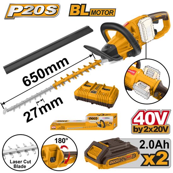 INGCO 20v Ps+ C/l 40v Hedge Trimmer Kit
