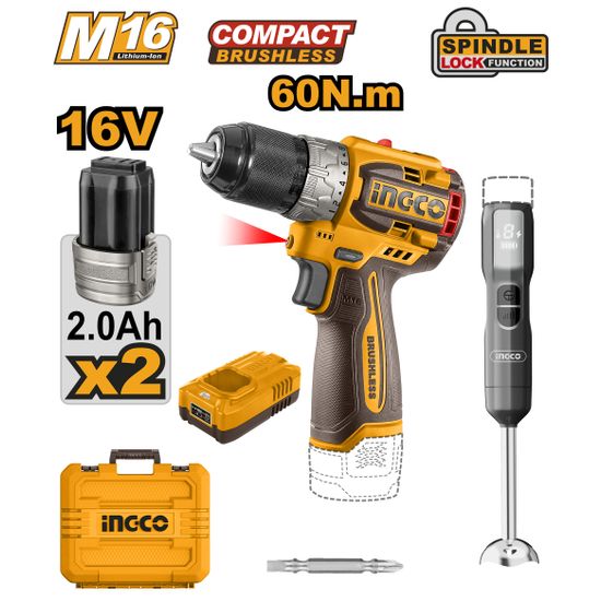 INGCO 16v Ps+ C/l Drill/home Combo 2pcs Kit