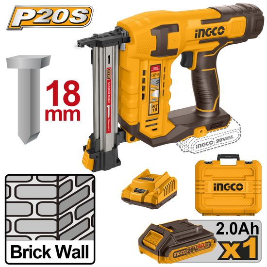 INGCO 20v Ps+ C/l Brick Nailer St18m +acc Kit