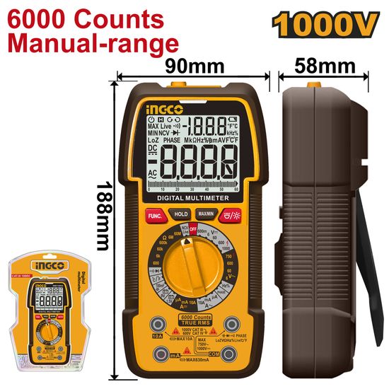 INGCO Multimeter Auto Range True Rms6000