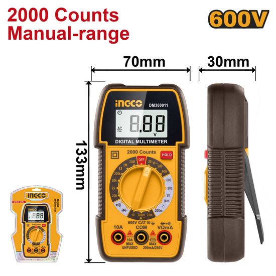 INGCO Multimeter Digital Ac/dc 2000 Counts 600v