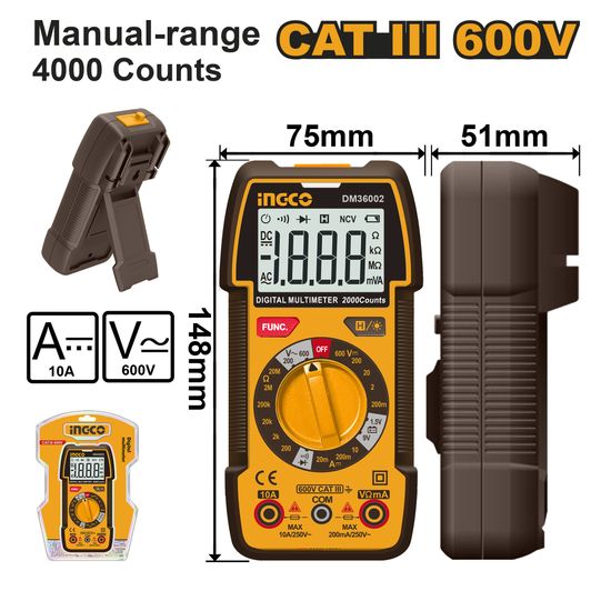 INGCO Multimeter Digital Ac/dc 600v Battery Indicator