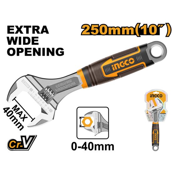 INGCO Wrench Adjust 250mm S/grip Crv