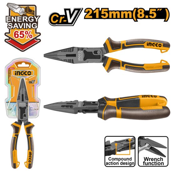 INGCO Plier Compound L/nose 215mm Cr-v