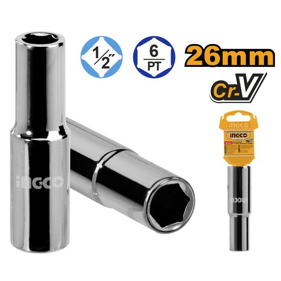 INGCO Socket Deep Hex 1/2dr 6pt 26mm